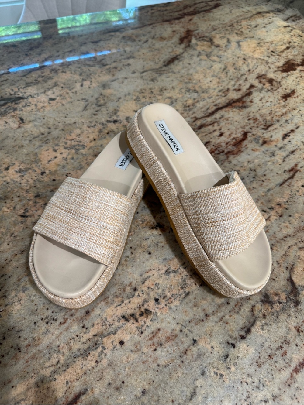 Steve Madden Kasper Beige Woven Slide Mules Size 9